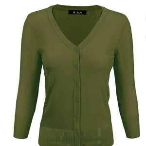 YEMAK Women's Knit Cardigan Sweater – 3/4 Sleeve V Size S